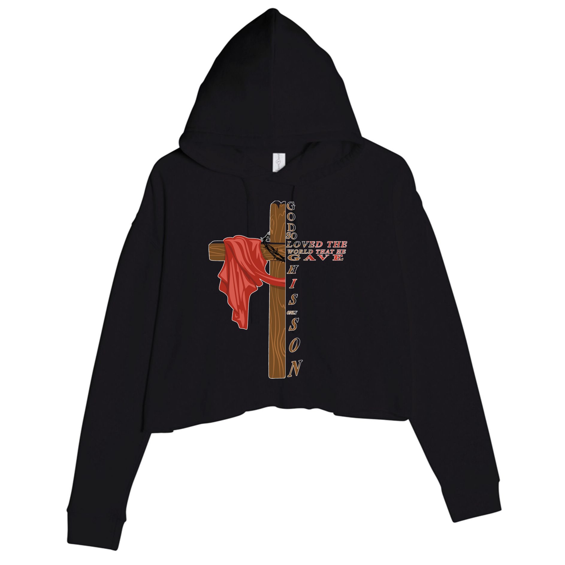 John 3:16 Christian Cross Bible Crop Fleece Hoodie