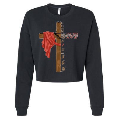 John 3:16 Christian Cross Bible Cropped Pullover Crew