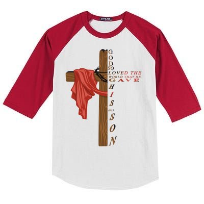 John 3:16 Christian Cross Bible Kids Colorblock Raglan Jersey