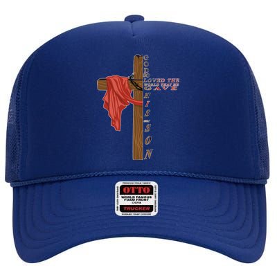 John 3:16 Christian Cross Bible High Crown Mesh Back Trucker Hat