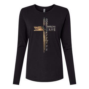 John 3:16 Christian Cross Bible Gift Womens Cotton Relaxed Long Sleeve T-Shirt