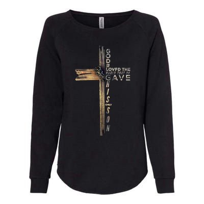 John 3:16 Christian Cross Bible Gift Womens California Wash Sweatshirt