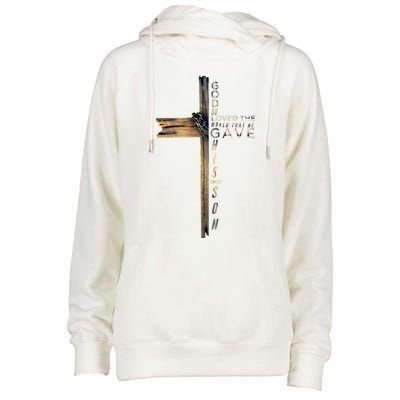 John 3:16 Christian Cross Bible Gift Womens Funnel Neck Pullover Hood