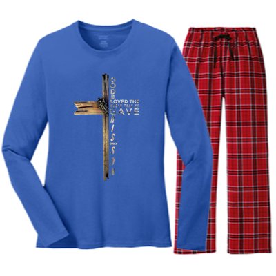 John 3:16 Christian Cross Bible Gift Women's Long Sleeve Flannel Pajama Set 