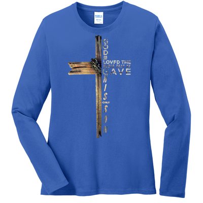 John 3:16 Christian Cross Bible Gift Ladies Long Sleeve Shirt