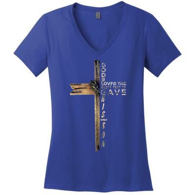 John 3:16 Christian Cross Bible Gift Women's V-Neck T-Shirt