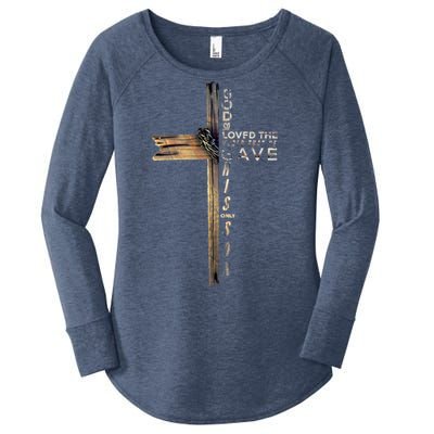 John 3:16 Christian Cross Bible Gift Women's Perfect Tri Tunic Long Sleeve Shirt