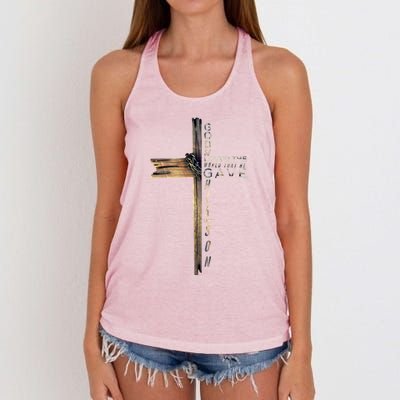 John 3:16 Christian Cross Bible Gift Women's Knotted Racerback Tank