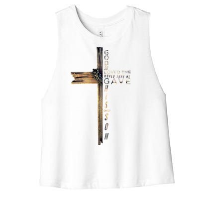 John 3:16 Christian Cross Bible Gift Women's Racerback Cropped Tank