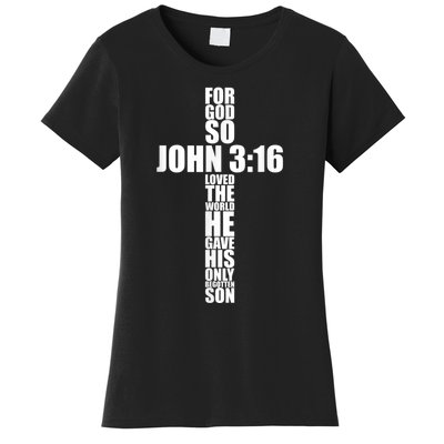 John 3:16 Christian Cross Saying Religious Bible Verse Gifts Women's T-Shirt