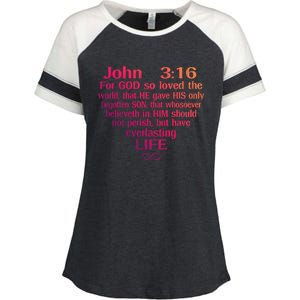 John 3:16 God Loves You Religious Motivational Inspired Great Gift Enza Ladies Jersey Colorblock Tee