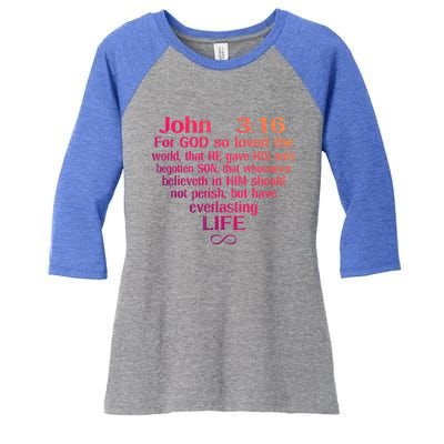 John 3:16 God Loves You Religious Motivational Inspired Great Gift Women's Tri-Blend 3/4-Sleeve Raglan Shirt