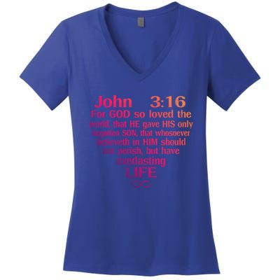 John 3:16 God Loves You Religious Motivational Inspired Great Gift Women's V-Neck T-Shirt