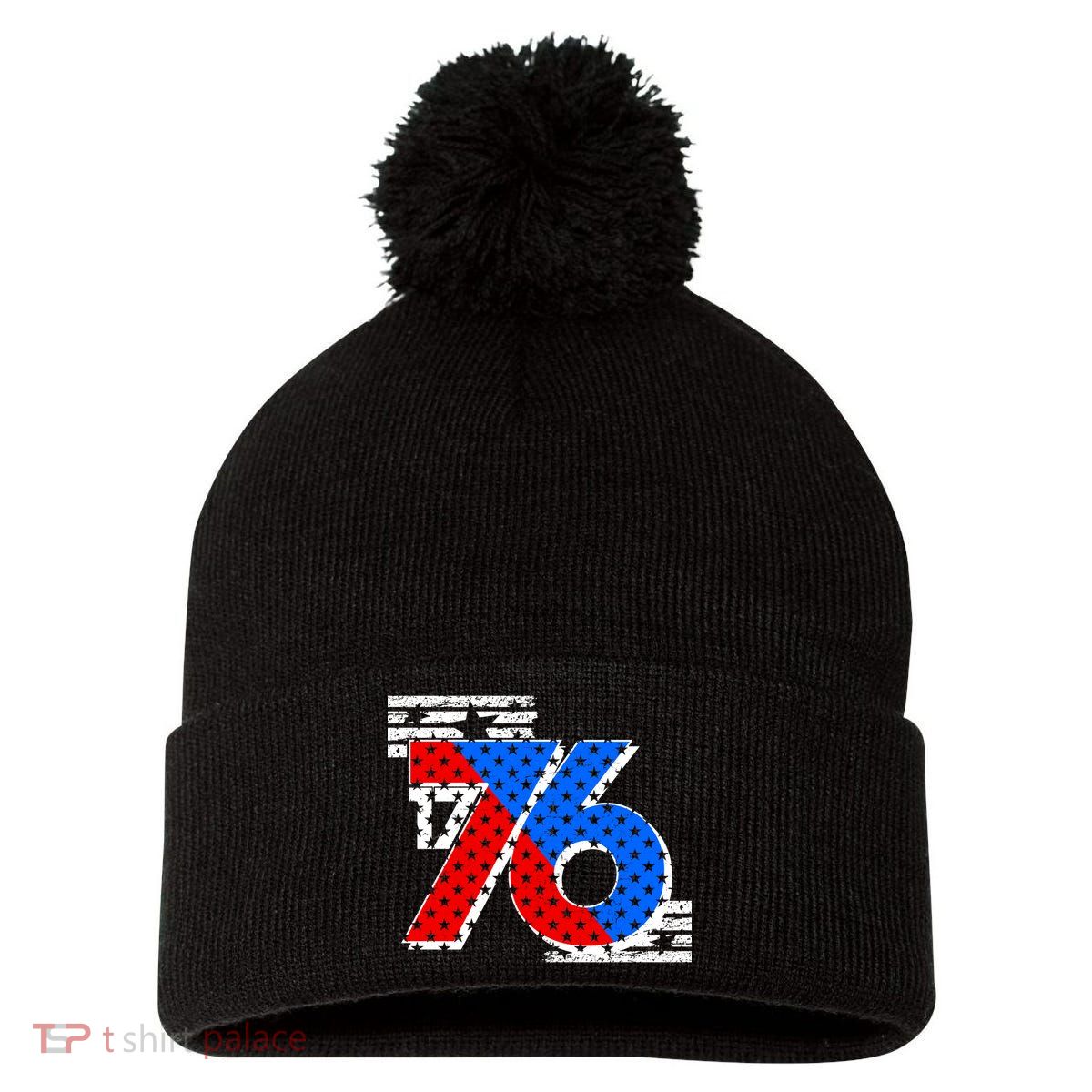 July 4th 1776 Stars And Stripes Pom Pom 12in Knit Beanie