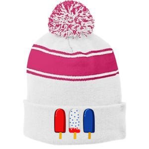 July 4th American Flag Popsicle Stripe Pom Pom Beanie