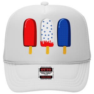 July 4th American Flag Popsicle High Crown Mesh Back Trucker Hat