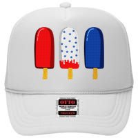 July 4th American Flag Popsicle High Crown Mesh Back Trucker Hat