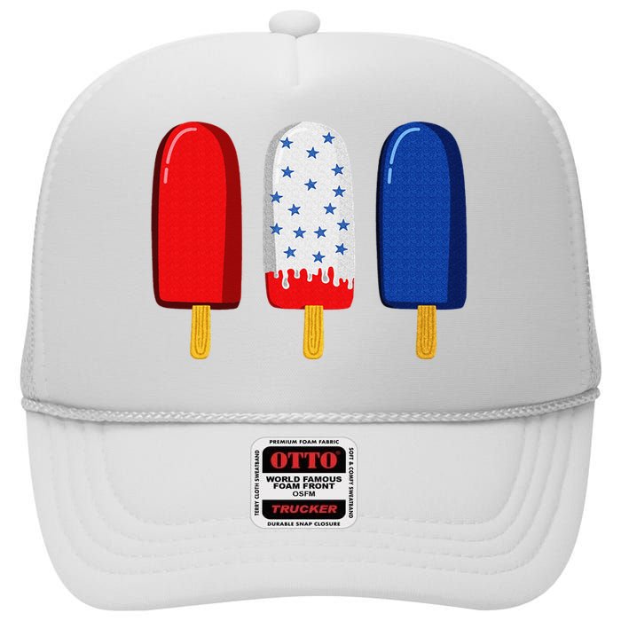 July 4th American Flag Popsicle High Crown Mesh Back Trucker Hat