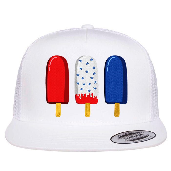 July 4th American Flag Popsicle Flat Bill Trucker Hat