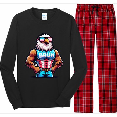 July 4th Bruh Eagle American Flag Long Sleeve Pajama Set