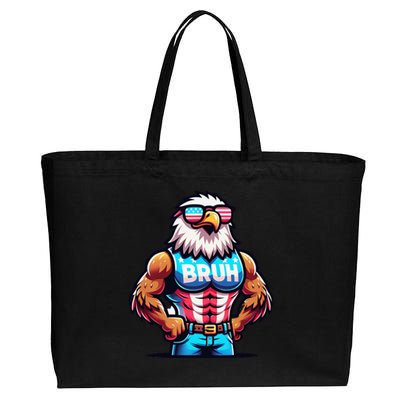 July 4th Bruh Eagle American Flag Cotton Canvas Jumbo Tote