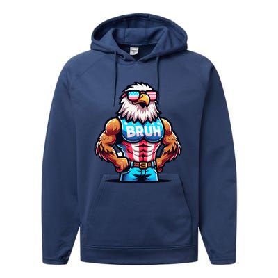 July 4th Bruh Eagle American Flag Performance Fleece Hoodie