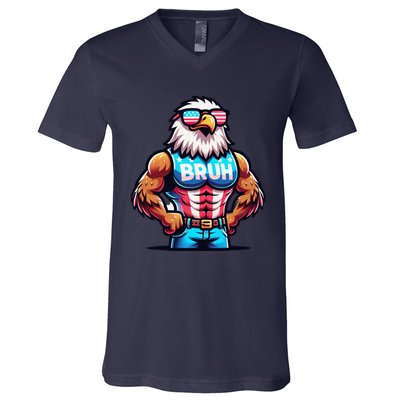 July 4th Bruh Eagle American Flag V-Neck T-Shirt