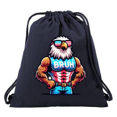 July 4th Bruh Eagle American Flag Drawstring Bag