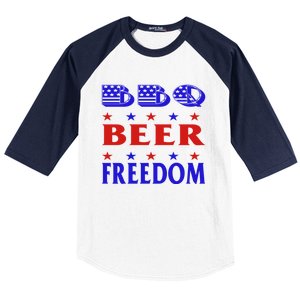 July 4 Celebrate Freedom Good Beer Great Bbq Gift Baseball Sleeve Shirt