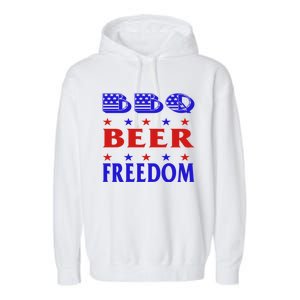 July 4 Celebrate Freedom Good Beer Great Bbq Gift Garment-Dyed Fleece Hoodie