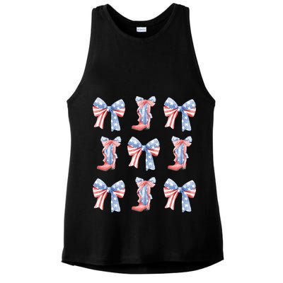 July 4th Coquette Bow America Retro Ladies PosiCharge Tri-Blend Wicking Tank