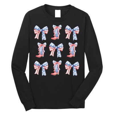 July 4th Coquette Bow America Retro Long Sleeve Shirt