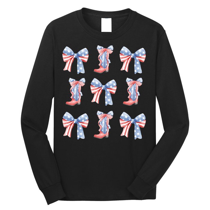 July 4th Coquette Bow America Retro Long Sleeve Shirt