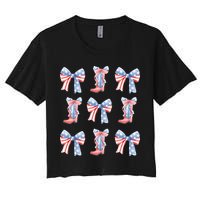 July 4th Coquette Bow America Retro Women's Crop Top Tee