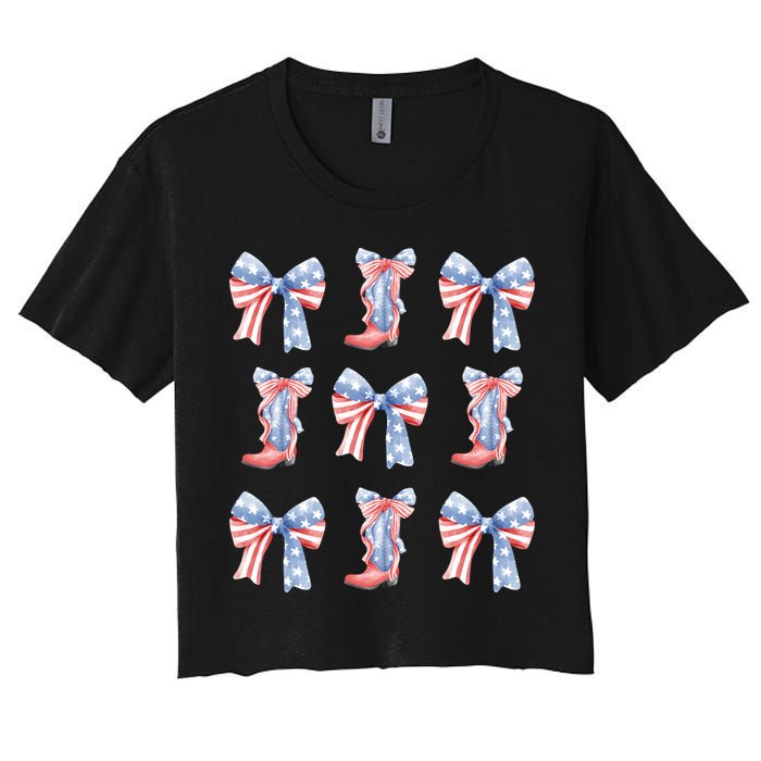 July 4th Coquette Bow America Retro Women's Crop Top Tee