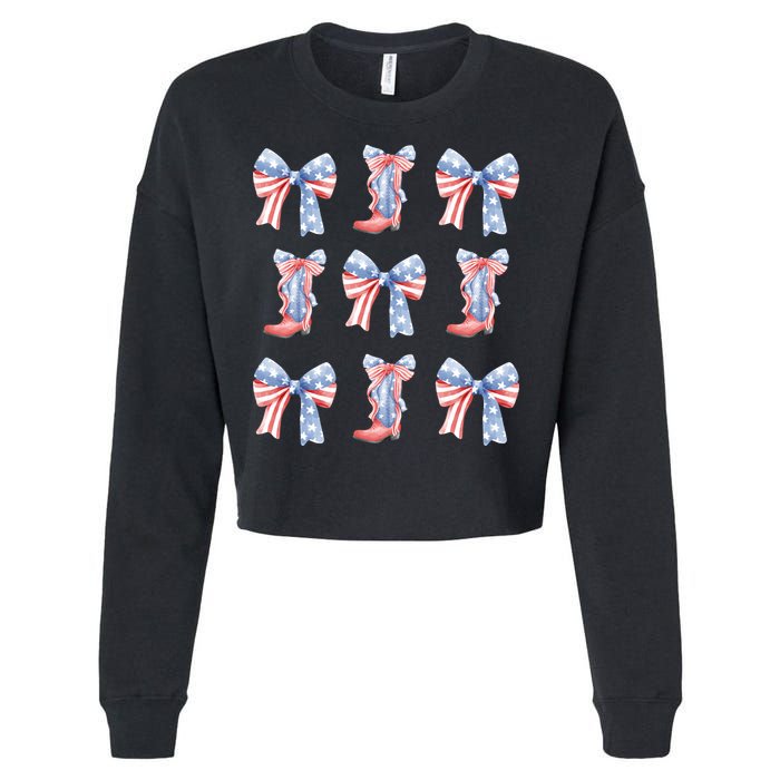 July 4th Coquette Bow America Retro Cropped Pullover Crew