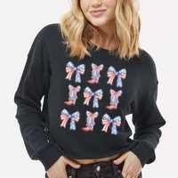 July 4th Coquette Bow America Retro Cropped Pullover Crew