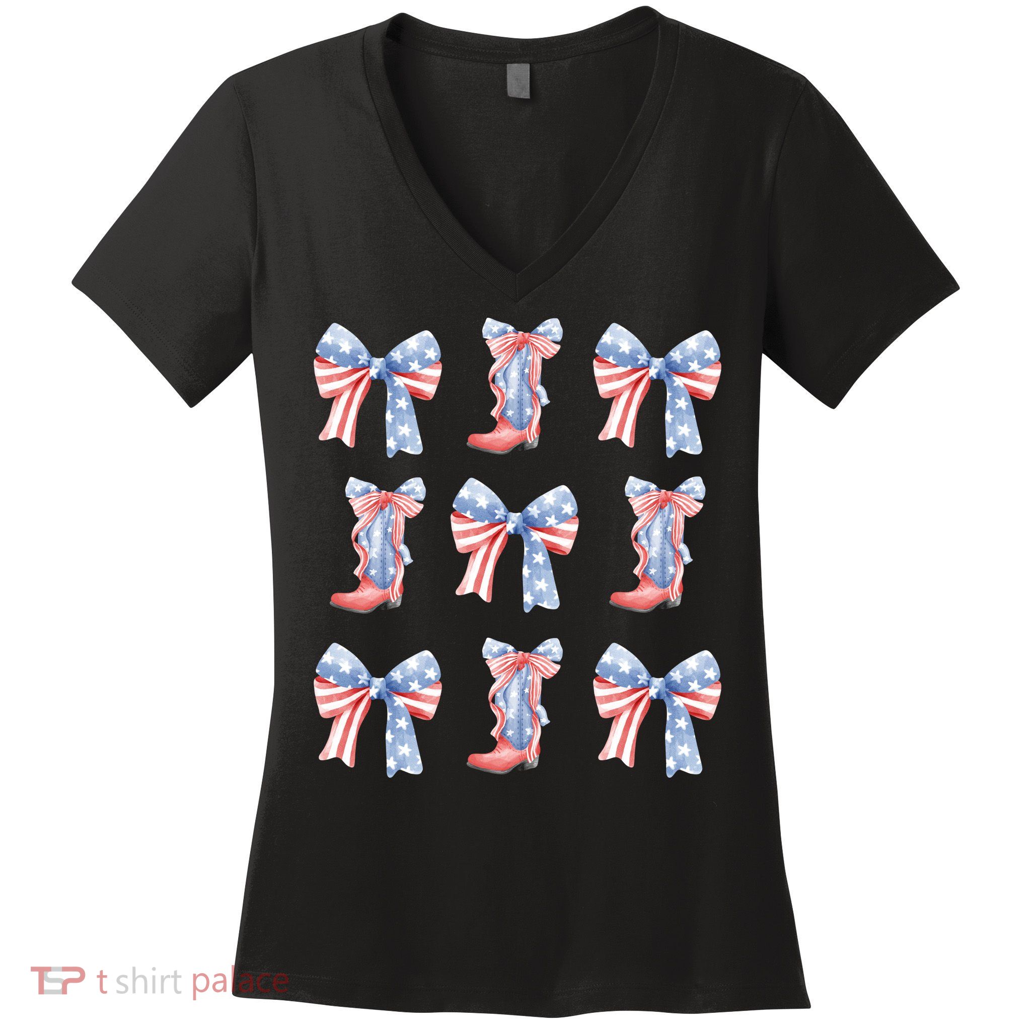 July 4th Coquette Bow America Retro Women's V-Neck T-Shirt