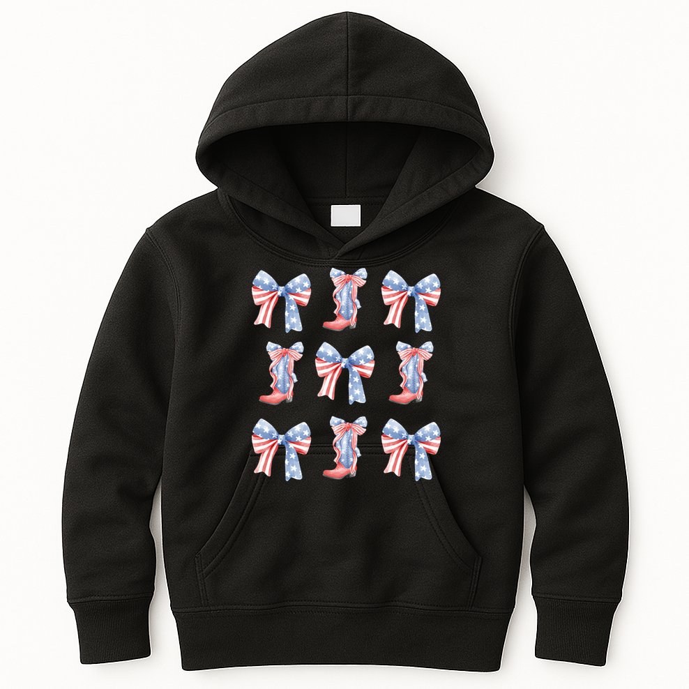 July 4th Coquette Bow America Retro Kids Hoodie
