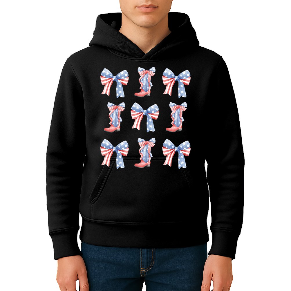 July 4th Coquette Bow America Retro Kids Hoodie