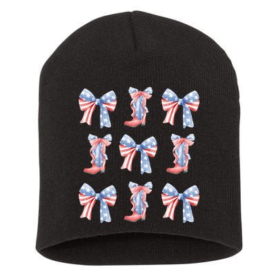 July 4th Coquette Bow America Retro Short Acrylic Beanie