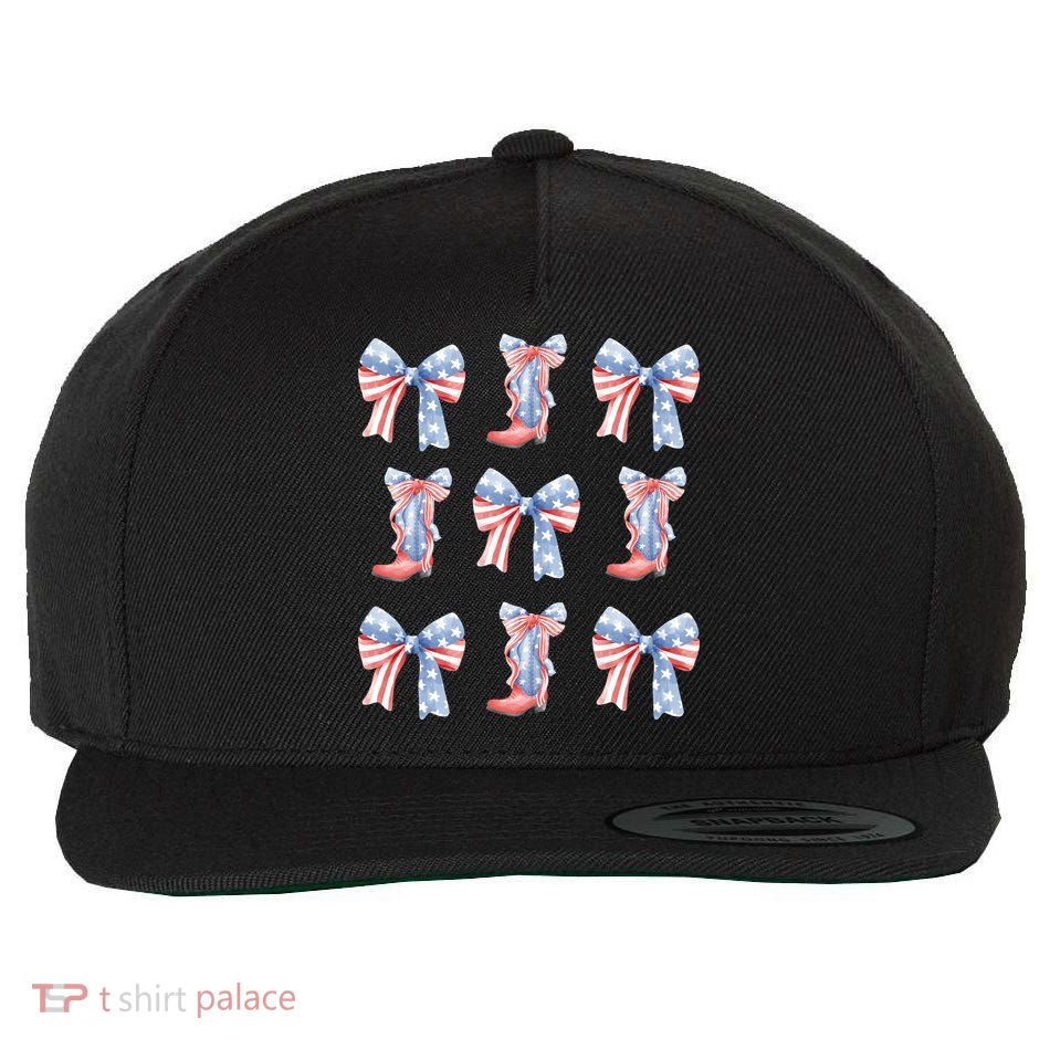 July 4th Coquette Bow America Retro Wool Snapback Cap
