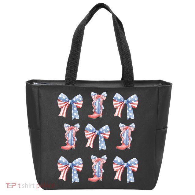July 4th Coquette Bow America Retro Zip Tote Bag