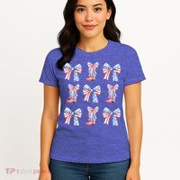July 4th Coquette Bow America Retro Womens T-Shirt