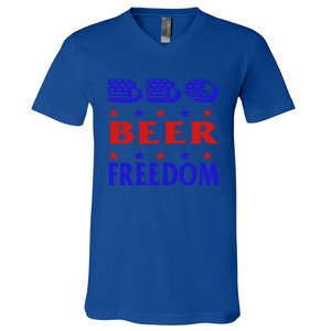 July 4 Celebrate Freedom Good Beer Great Bbq Meaningful Gift V-Neck T-Shirt