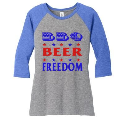 July 4 Celebrate Freedom Good Beer Great Bbq Meaningful Gift Women's Tri-Blend 3/4-Sleeve Raglan Shirt