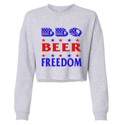 July 4 Celebrate Freedom Good Beer Great Bbq Meaningful Gift Cropped Pullover Crew