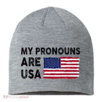 July 4th Funny My Pronouns Are Usa Sustainable Beanie