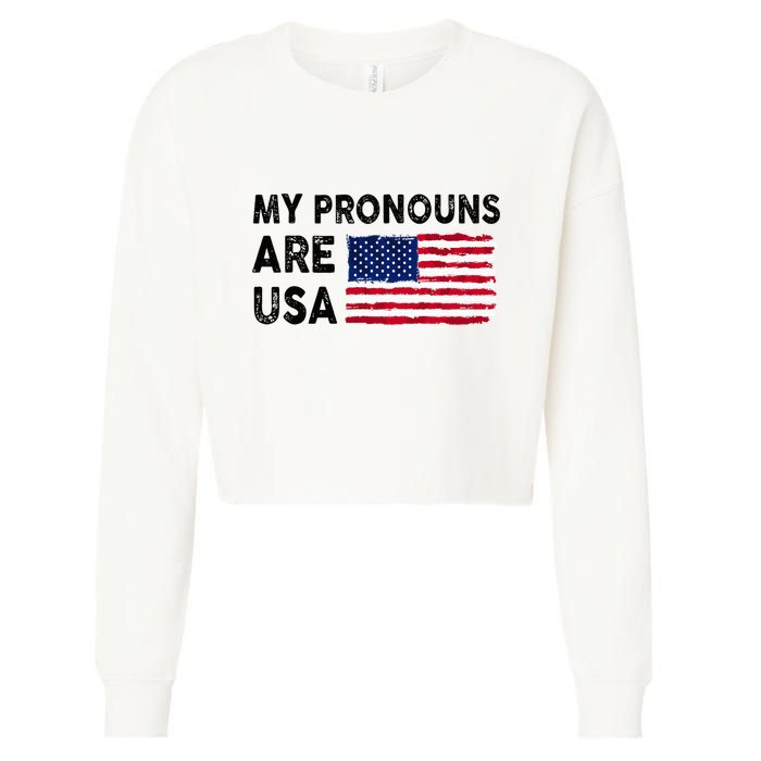 July 4th Funny My Pronouns Are Usa Cropped Pullover Crew