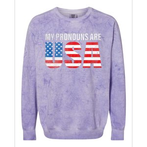 July 4th Funny My Pronouns Are USA 4th Of Jully US Flag Colorblast Crewneck Sweatshirt